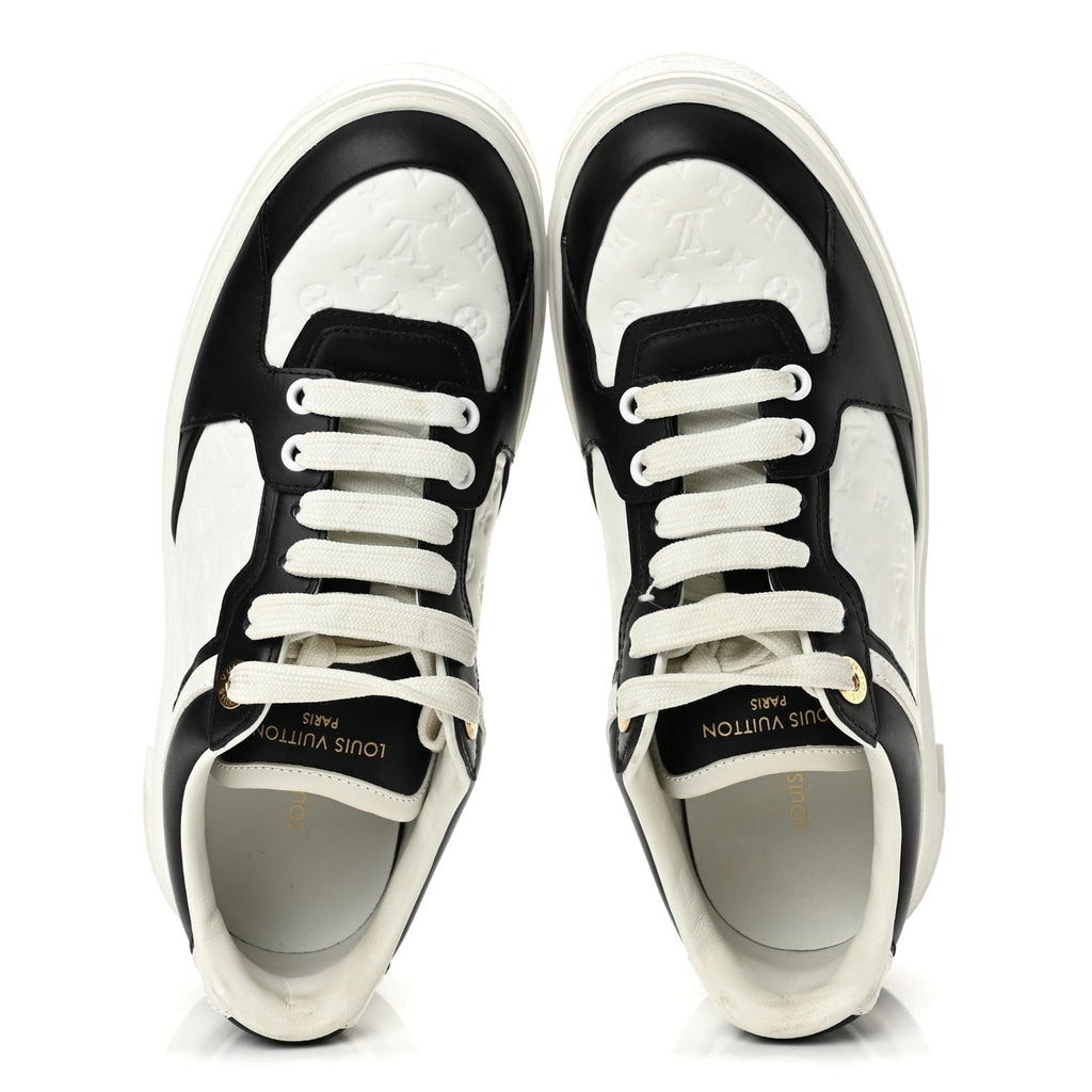 Monogram Embossed Calfskin Time Out Sneakers 37 White Black