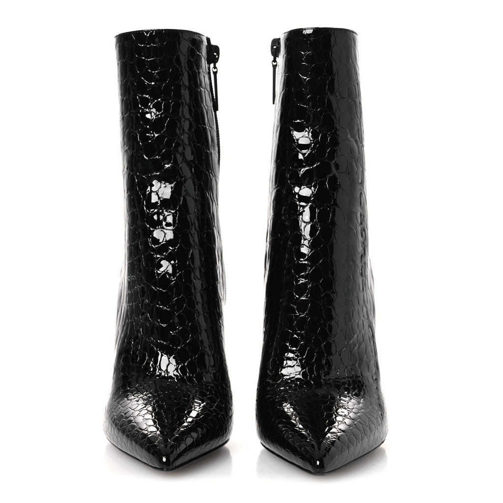 Alligator Embossed Patent Calfskin Opyum 110 Ankle Boots 38 Black