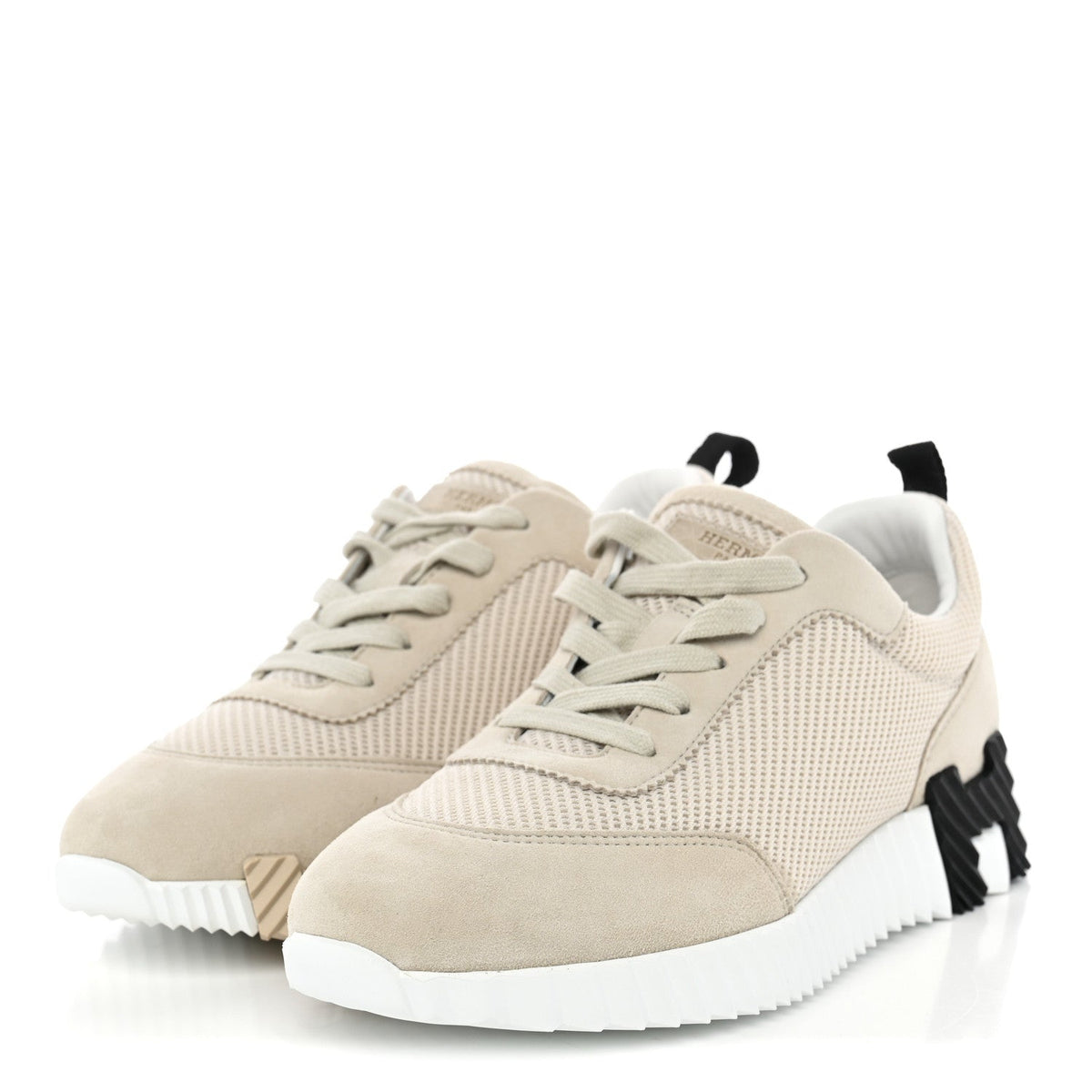 Textured Mesh Suede Goatskin Womens Bouncing Sneakers 37.5 Beige Glasie