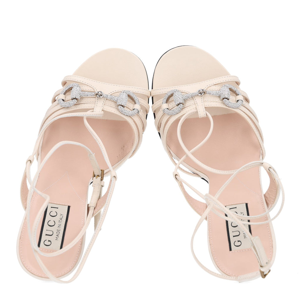 Malaga Kid Crystal Strappy Horsebit Sandals 38.5 Mystic White