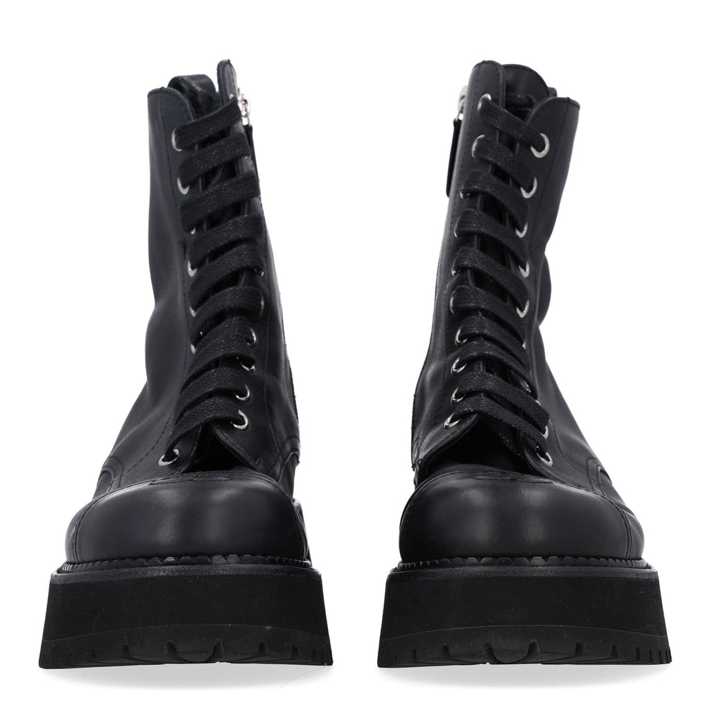 Calfskin Cap Toe Lace Up Combat Boots 37 Black