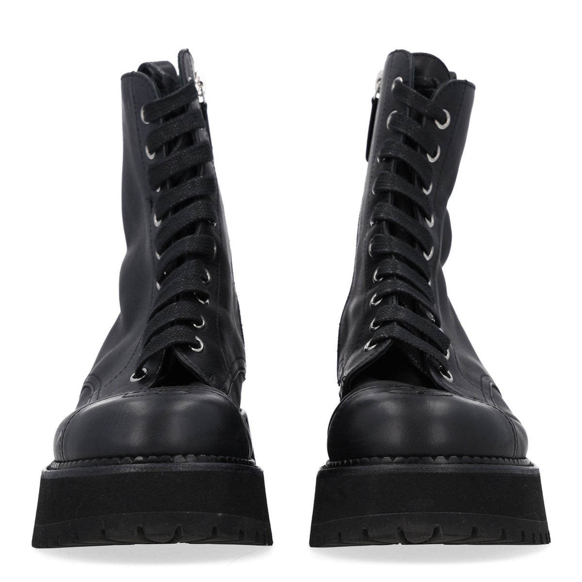 Calfskin Cap Toe Lace Up Combat Boots 37 Black