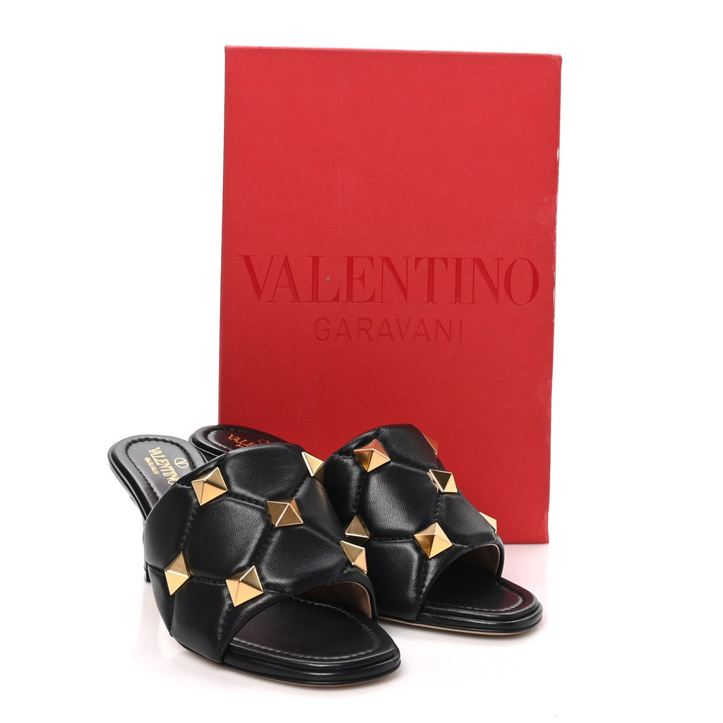 Nappa Quilted Roman Stud 65mm Slide Sandals 39 Black