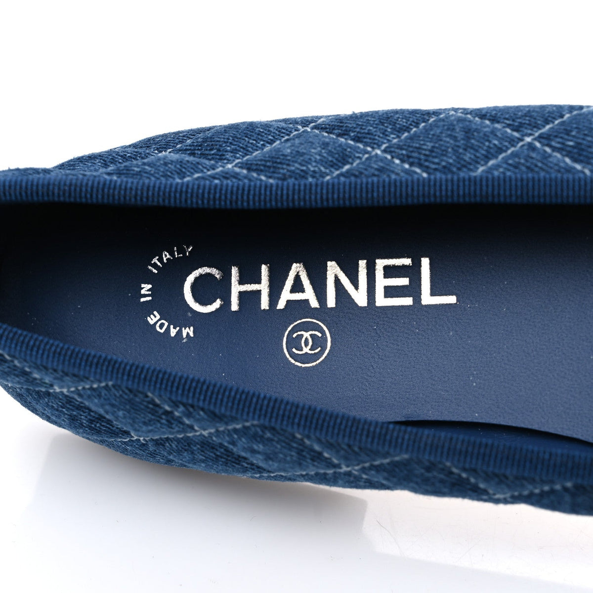 Washed Denim Quilted Cap Toe CC Ballerina Flats 41 Blue
