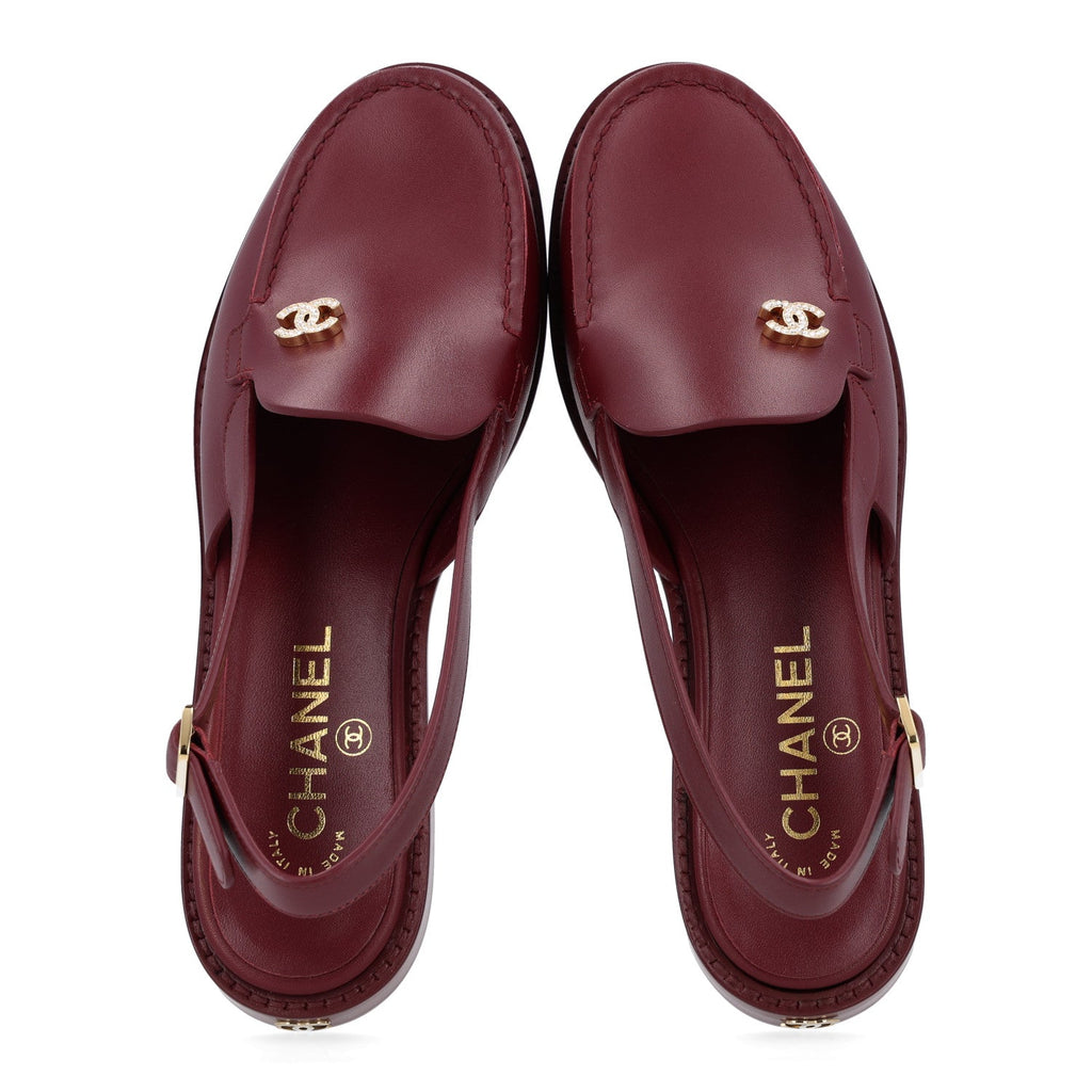 Calfskin Crystal Slingback Loafers 36.5 Dark Burgundy