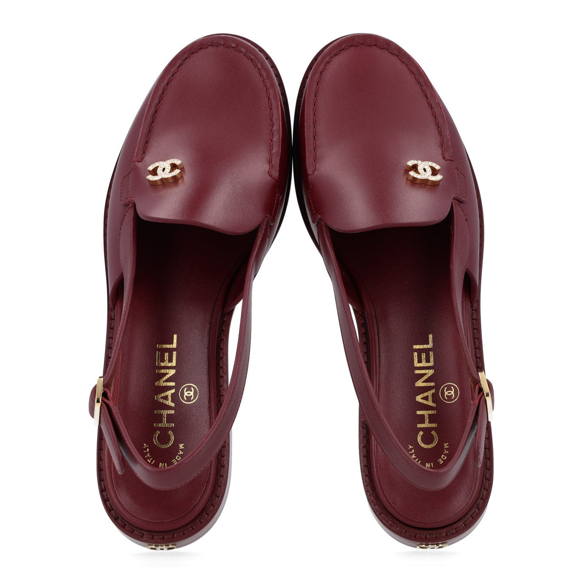 Calfskin Crystal Slingback Loafers 36.5 Dark Burgundy