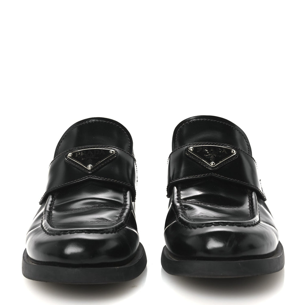 Spazzolato Metal Triangle Logo 20mm Loafers 40 Black