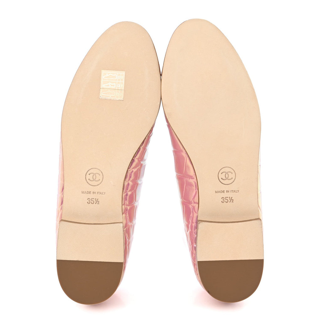 Iridescent Calfskin Crocodile Embossed Ballerina Flats  35.5 Pink