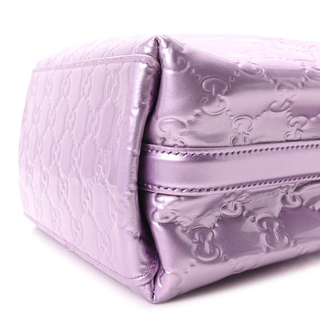 Patent GG Guccissima Emblem Small Bucket Bag Purple