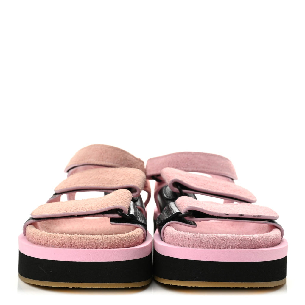 Suede Calfskin Velcro Flat Sandals 39 Light Pink