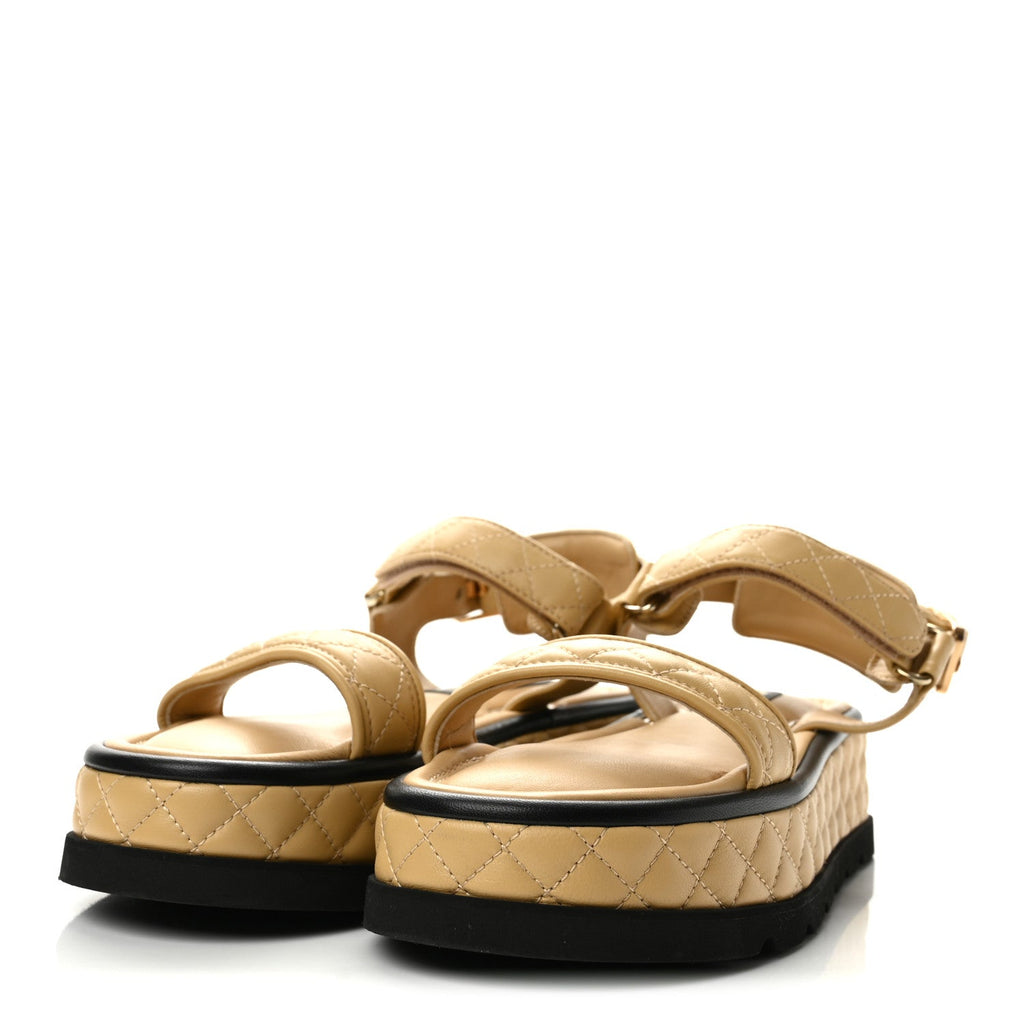 Lambskin Quilted Platform Sandals 39 Beige Black