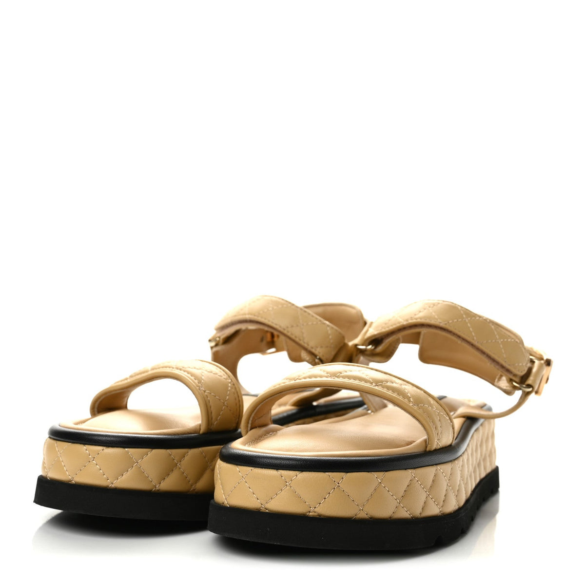 Lambskin Quilted Platform Sandals 39 Beige Black