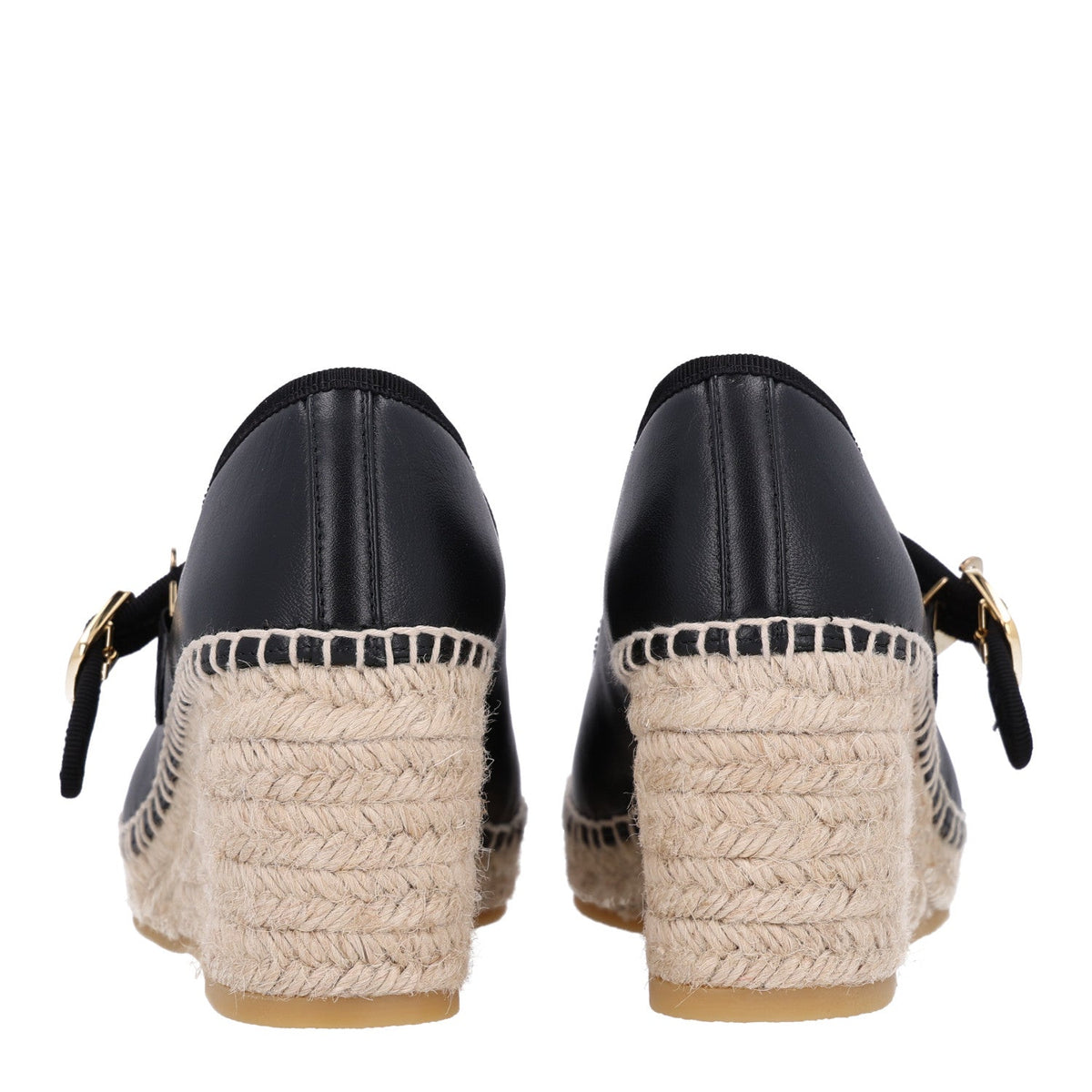 Lambskin Espadrille Mary Jane Wedges 37 Black