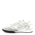 Laminated Calfskin Suede Quilted Womens CC Sneakers 37.5 Silver White Gray