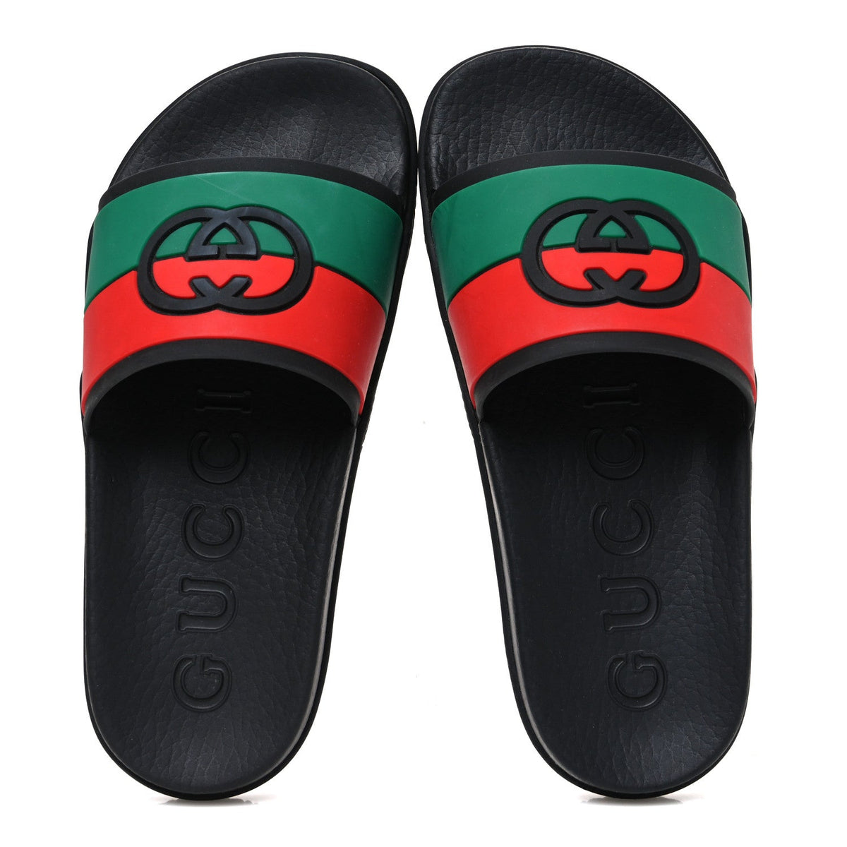 Rubber Web Womens Interlocking G Slide Sandals 35 Black Green Red