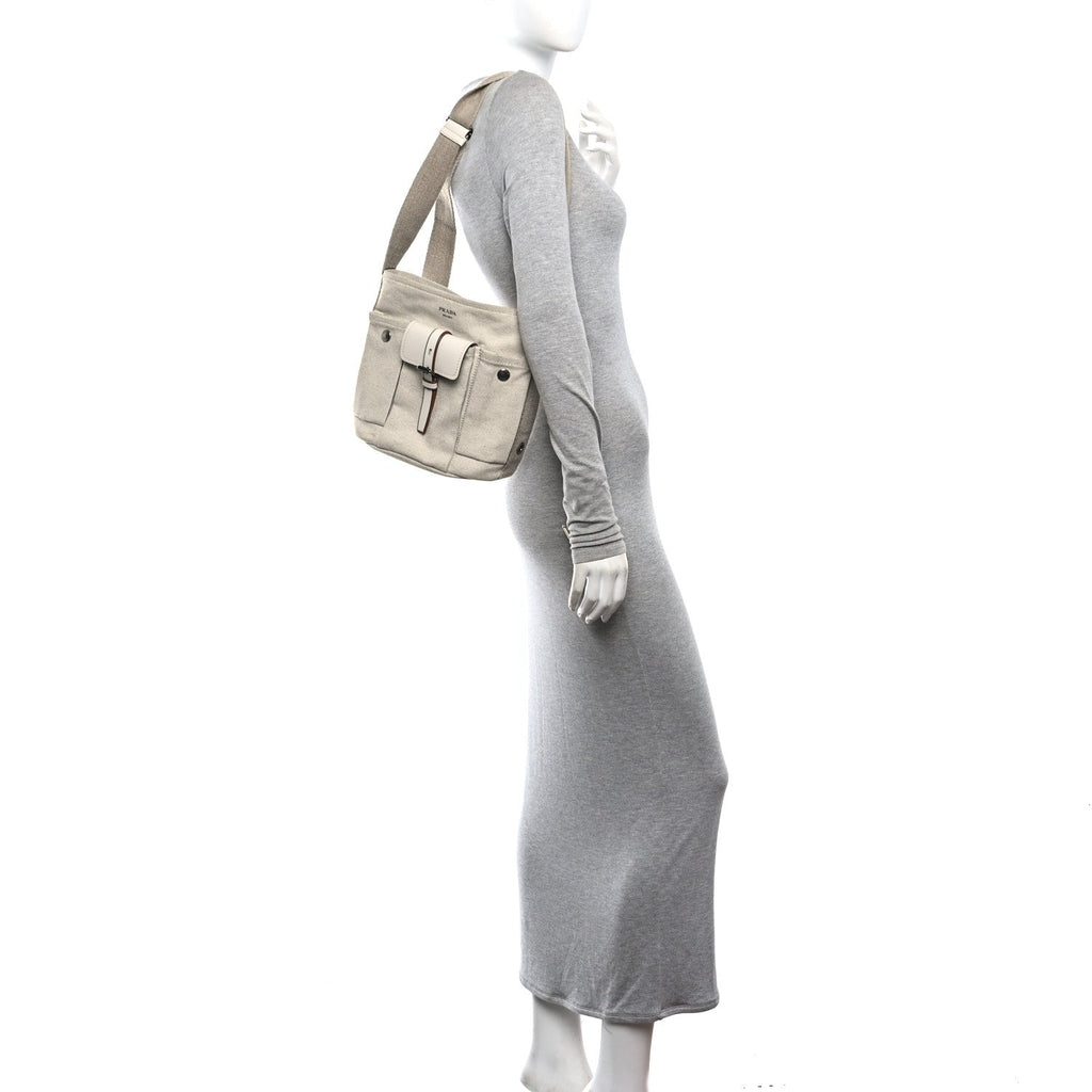 Canvas Calfskin Mini Route Bucket Bag Naturale