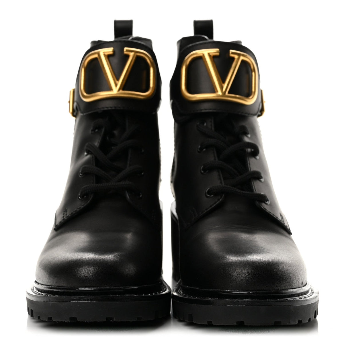 Calfskin Womens VLOGO 70mm Combat Boots 38.5 Black