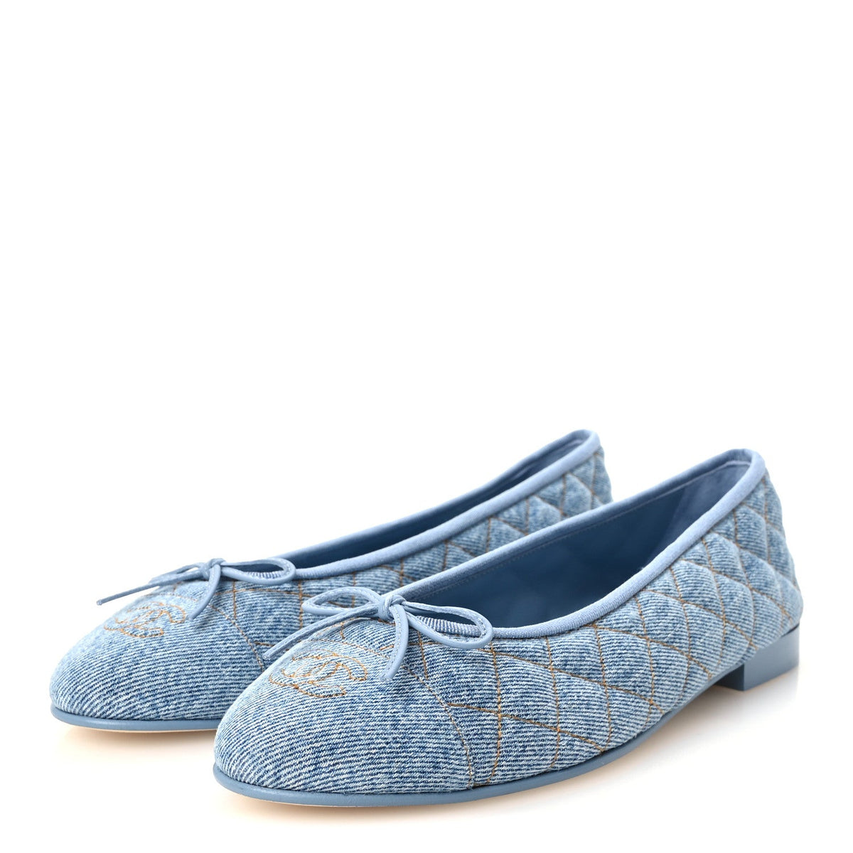 Denim Quilted CC Cap Toe Ballerina Flats 40.5 Light Blue