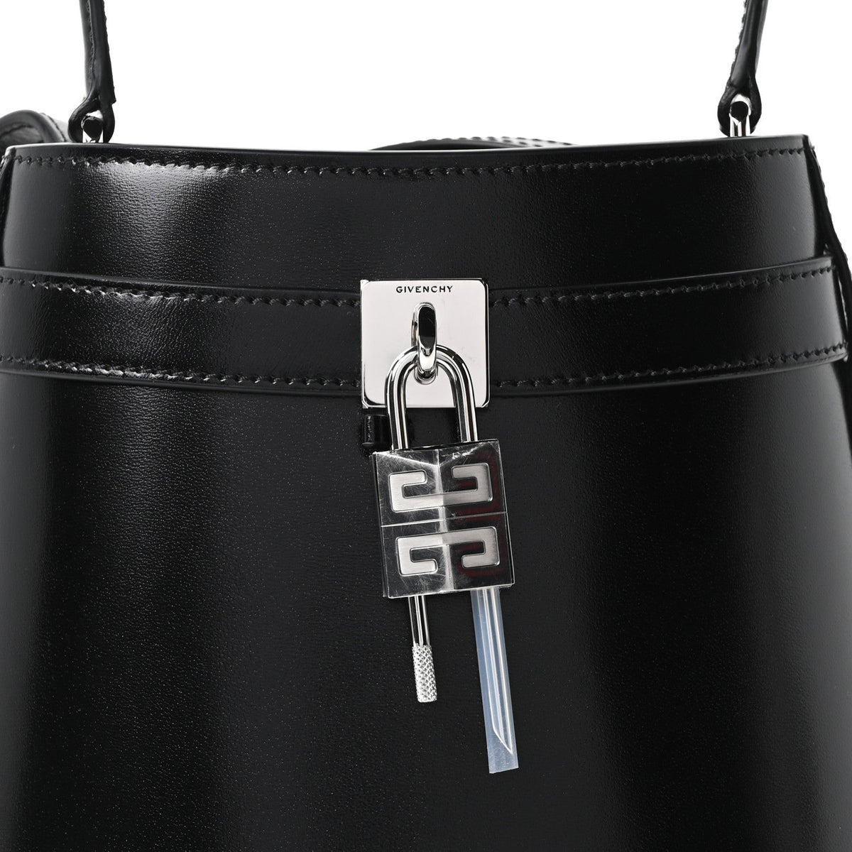 Box Calfskin Shark Lock Bucket Bag Black