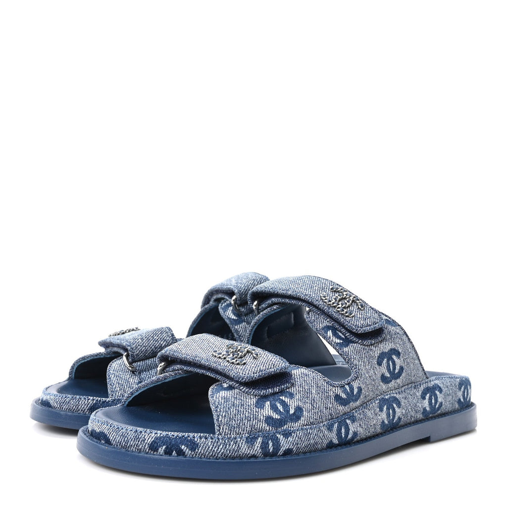 Denim CC Velcro Dad Chain CC Slide Sandals 36.5 Blue