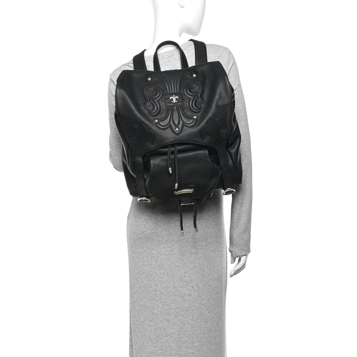 Calfskin Cross Patch Feurknee Backpack  Black