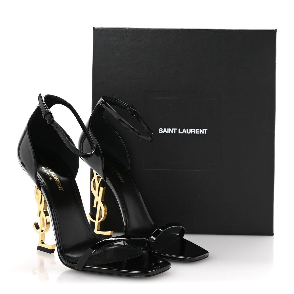 Patent Calfskin Opyum 110 Sandals 39.5 Black Gold