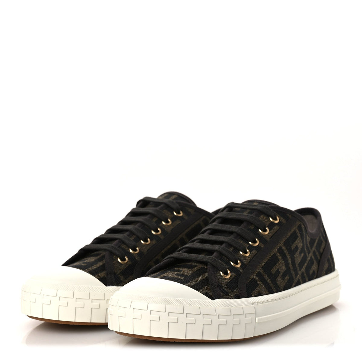 Fabric Jacquard Rubber FF Mens Domino Sneakers 42 Tabacco Black