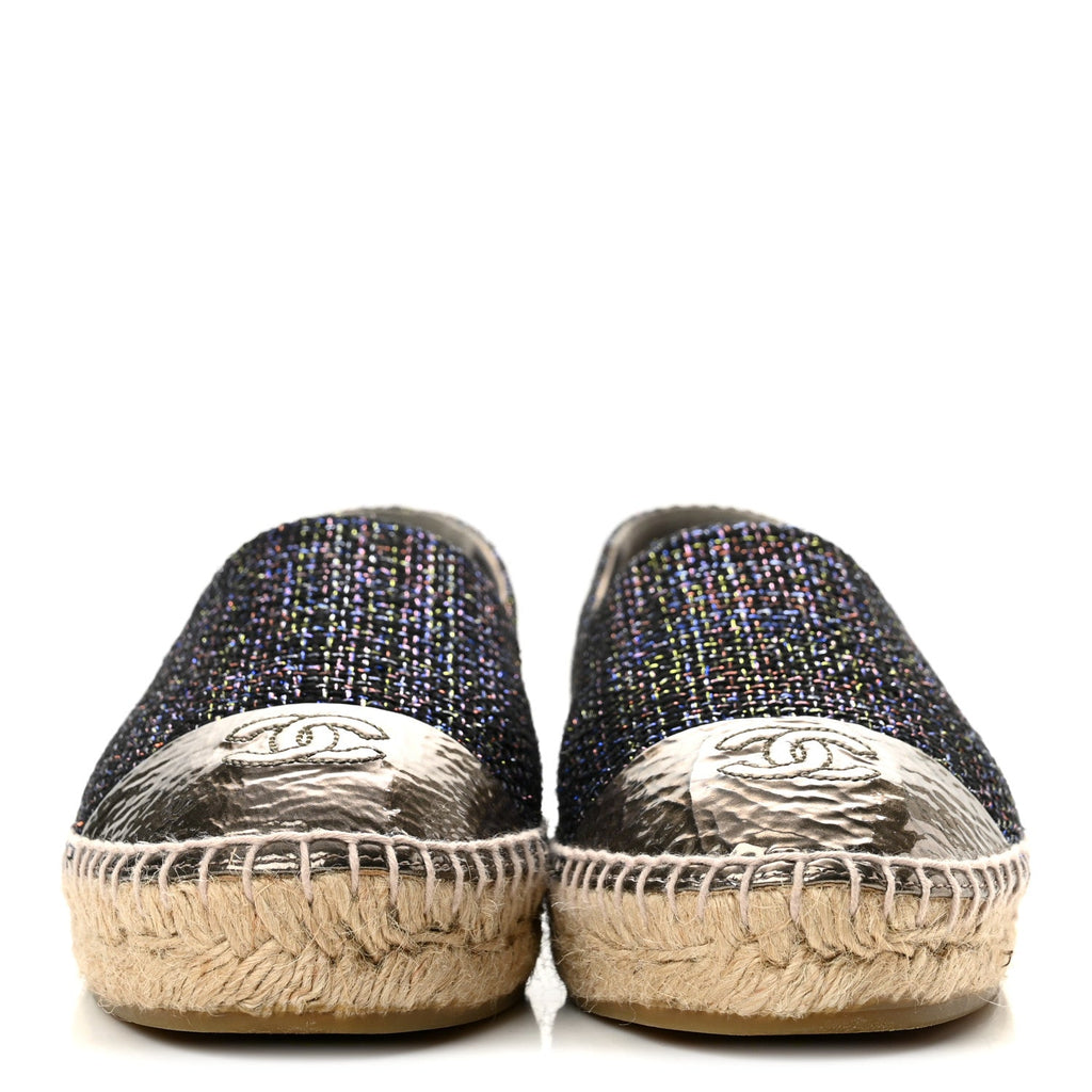 Tweed Patent Goatskin CC Espadrilles 39 Black Pink Yellow