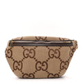Monogram Jumbo GG Textured Dollar Calfskin Web Belt Bag Camel Ebony New Acero