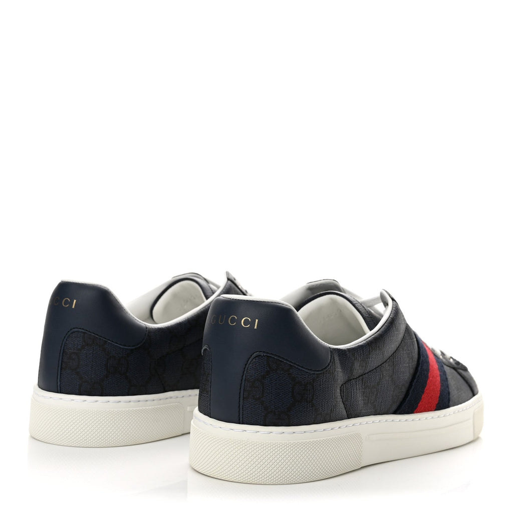 GG Supreme Monogram Web Mens New Ace Sneakers 8 Dark Blue