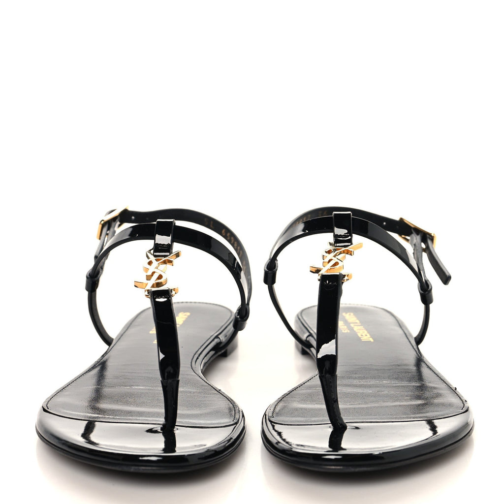 Patent Calfskin Cassandra Monogram Sandals 36 Black