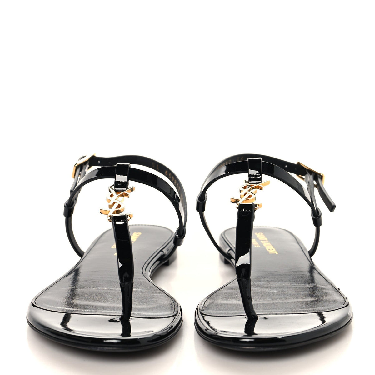 Patent Calfskin Cassandra Monogram Sandals 36 Black