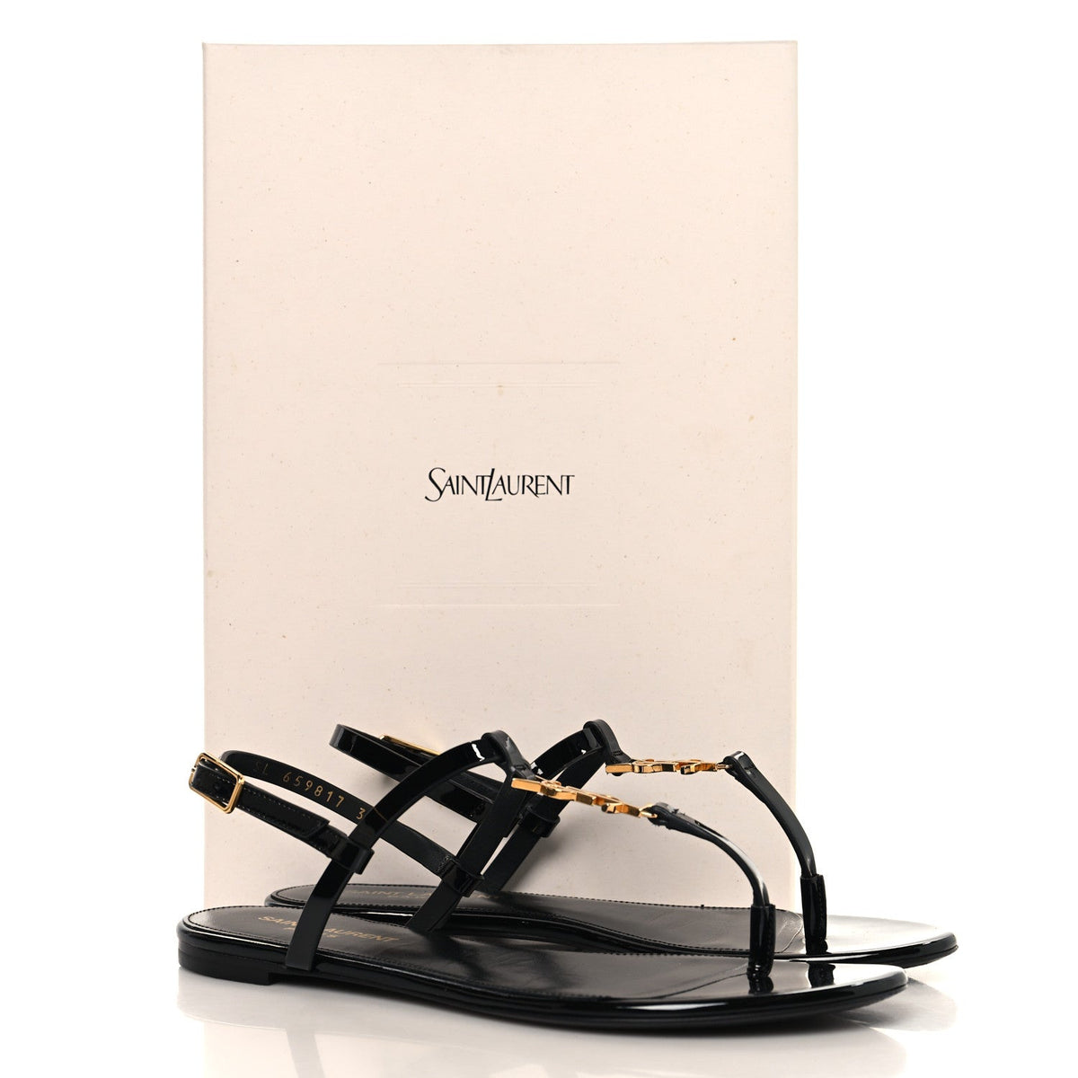 Patent Calfskin Cassandra Monogram Sandals 36 Black