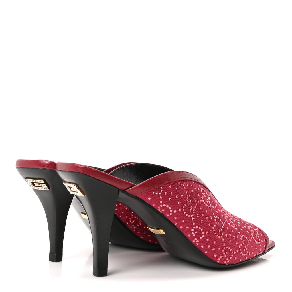 Moire Fabric Malaga Kid Crystal GG Monogram Square G 95mm Slide Sandals 35 Dark Cherry Red