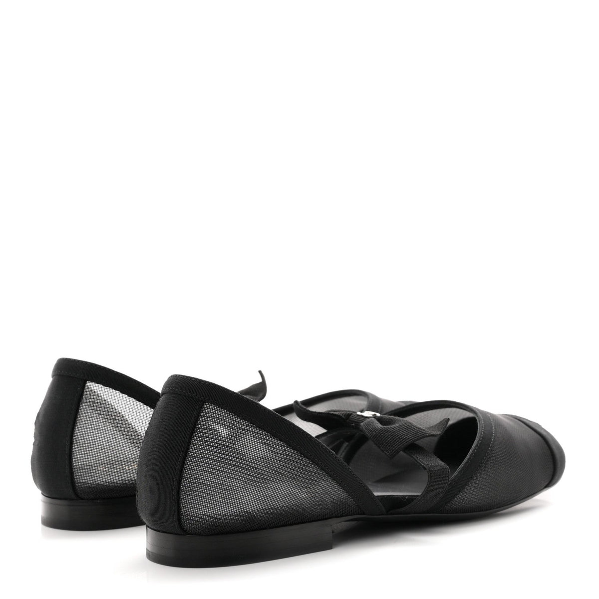 Mesh Grosgrain Mary Janes Flats 37 Black