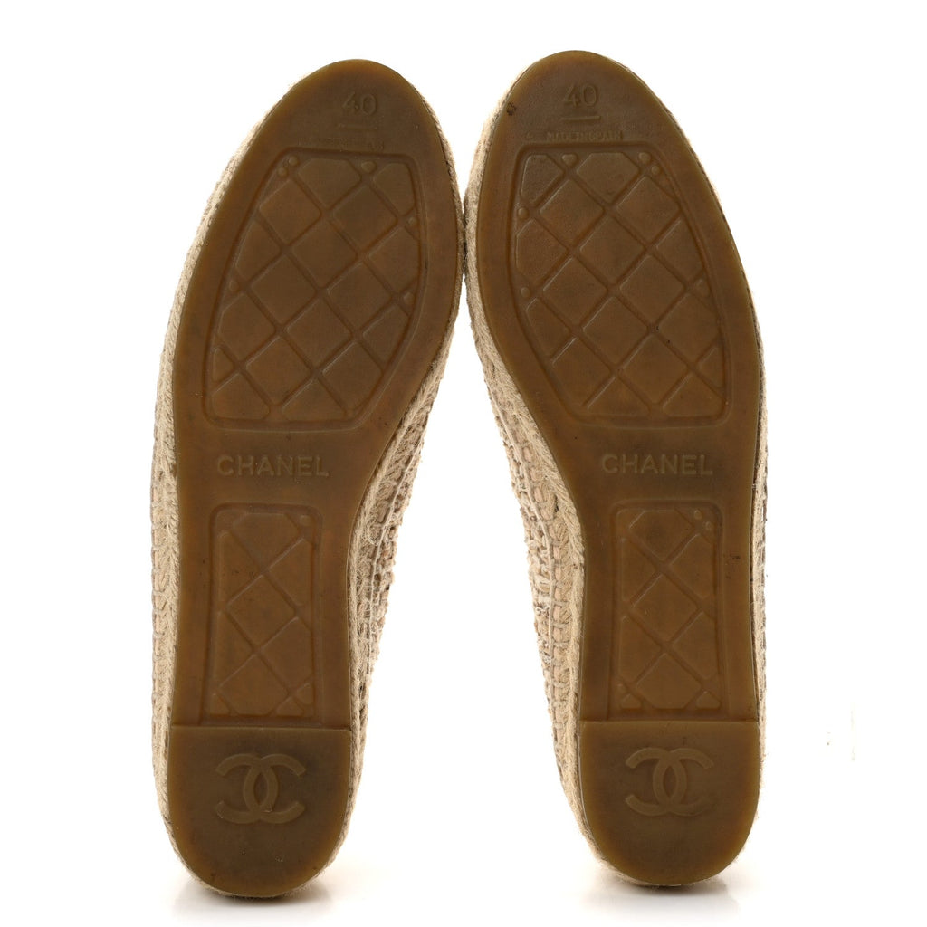 Tweed Lambskin CC Espadrilles 40 Beige Ivory