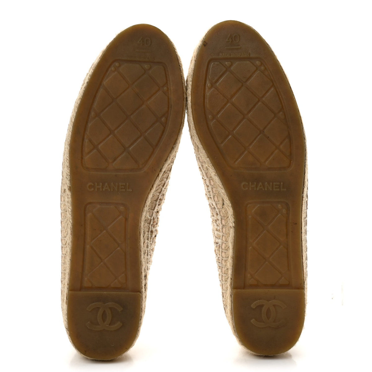 Tweed Lambskin CC Espadrilles 40 Beige Ivory