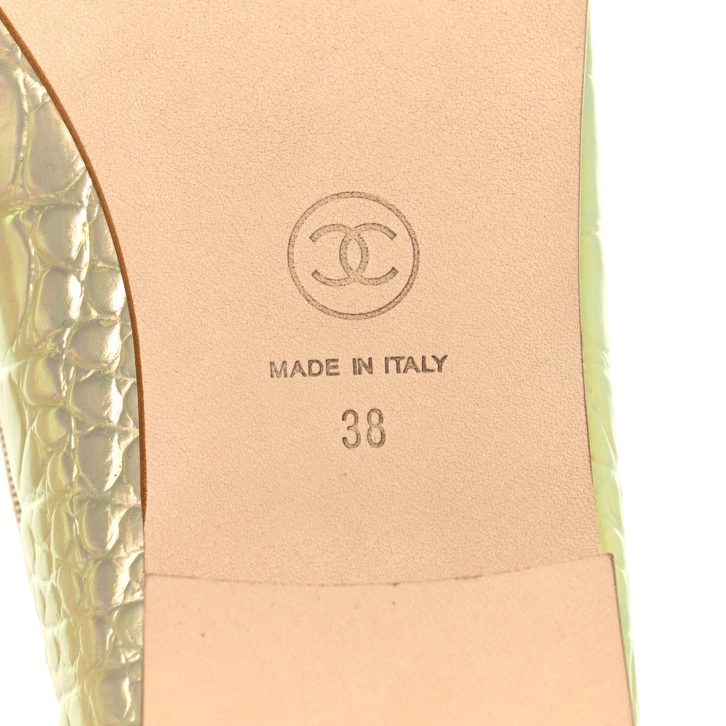 Iridescent Calfskin Crocodile Embossed Ballerina Flats 38 Yellow
