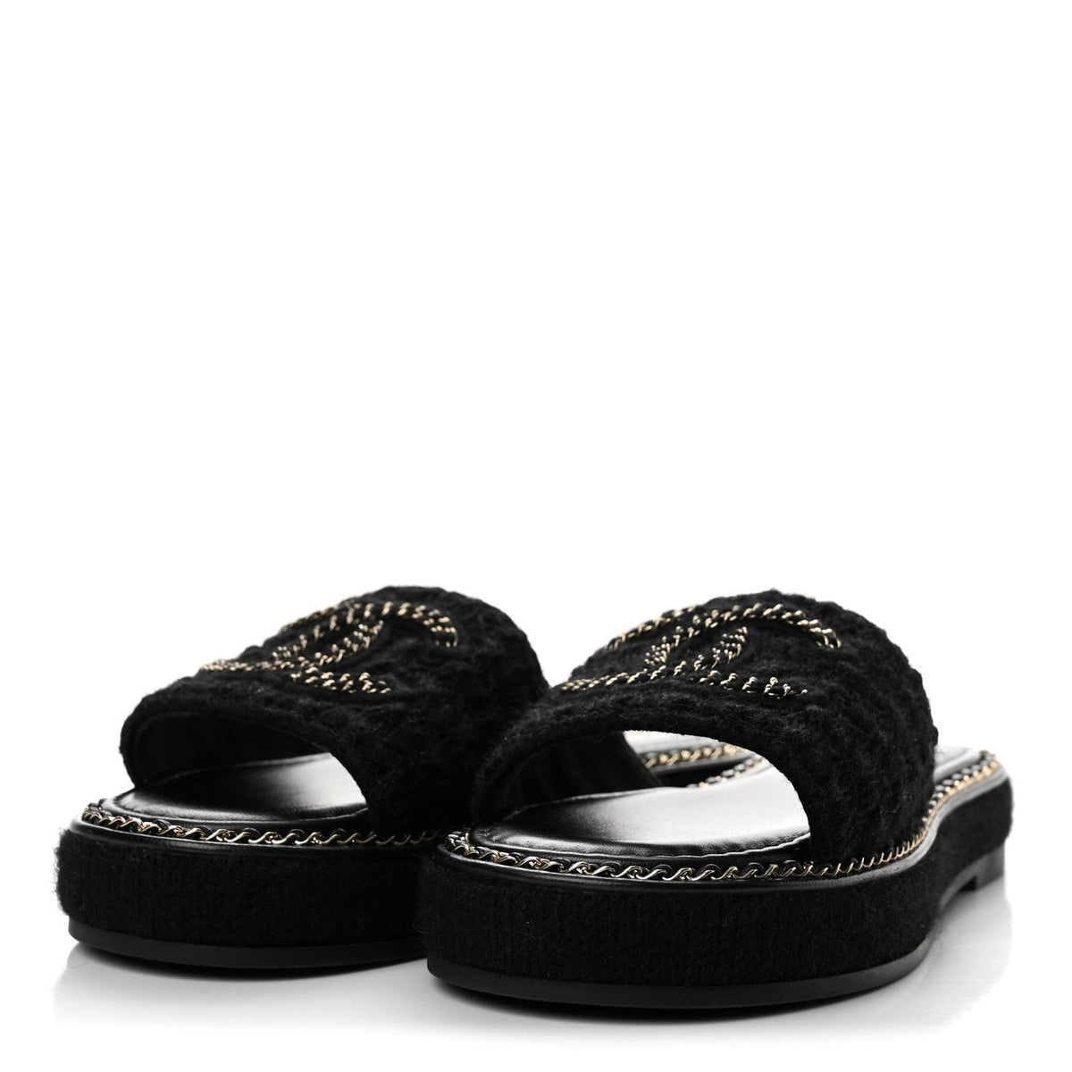 Wool Alpaca Chain CC Slide Sandals 36 Black