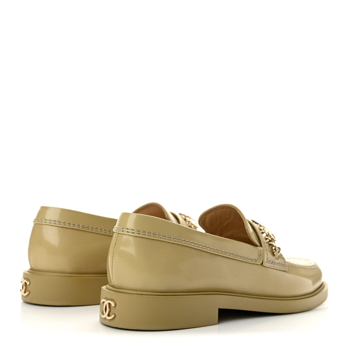 Shiny Calfskin Logo Loafers 37.5 Beige