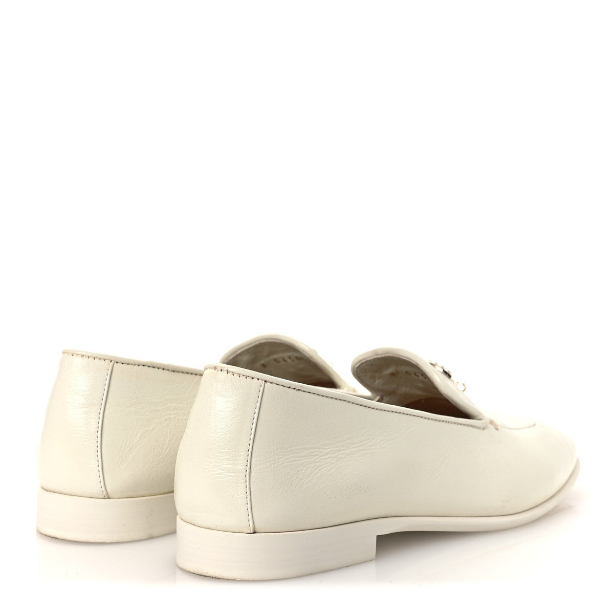 Shiny Calfskin Pearl CC Mocassin Loafers 36 White