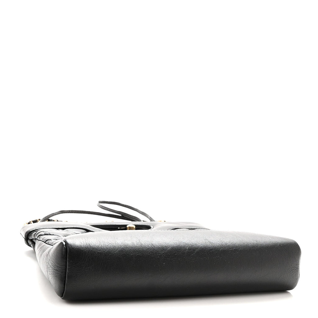 Shiny Crumpled Calfskin Quilted Mini 31 Shopping Bag Black