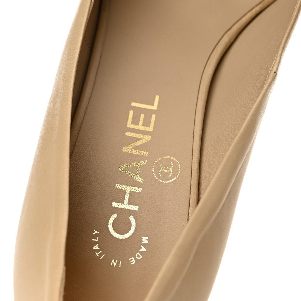 Lambskin Pearl Peep Toe Pumps 39 Beige