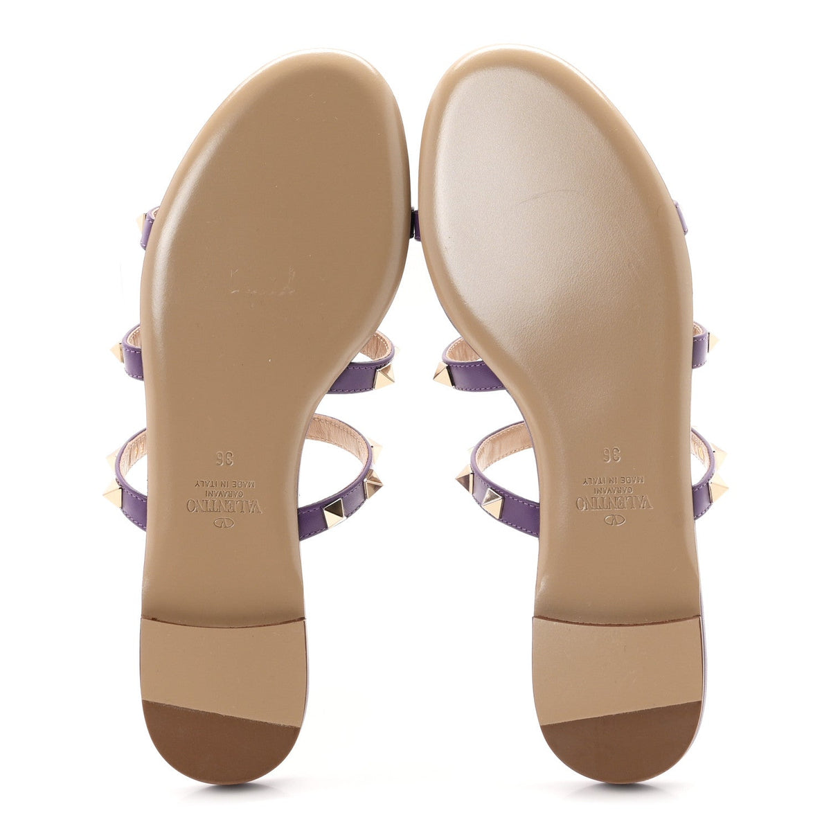 Nappa Rockstud Caged Flat Slide Sandals 36 Indian Violet