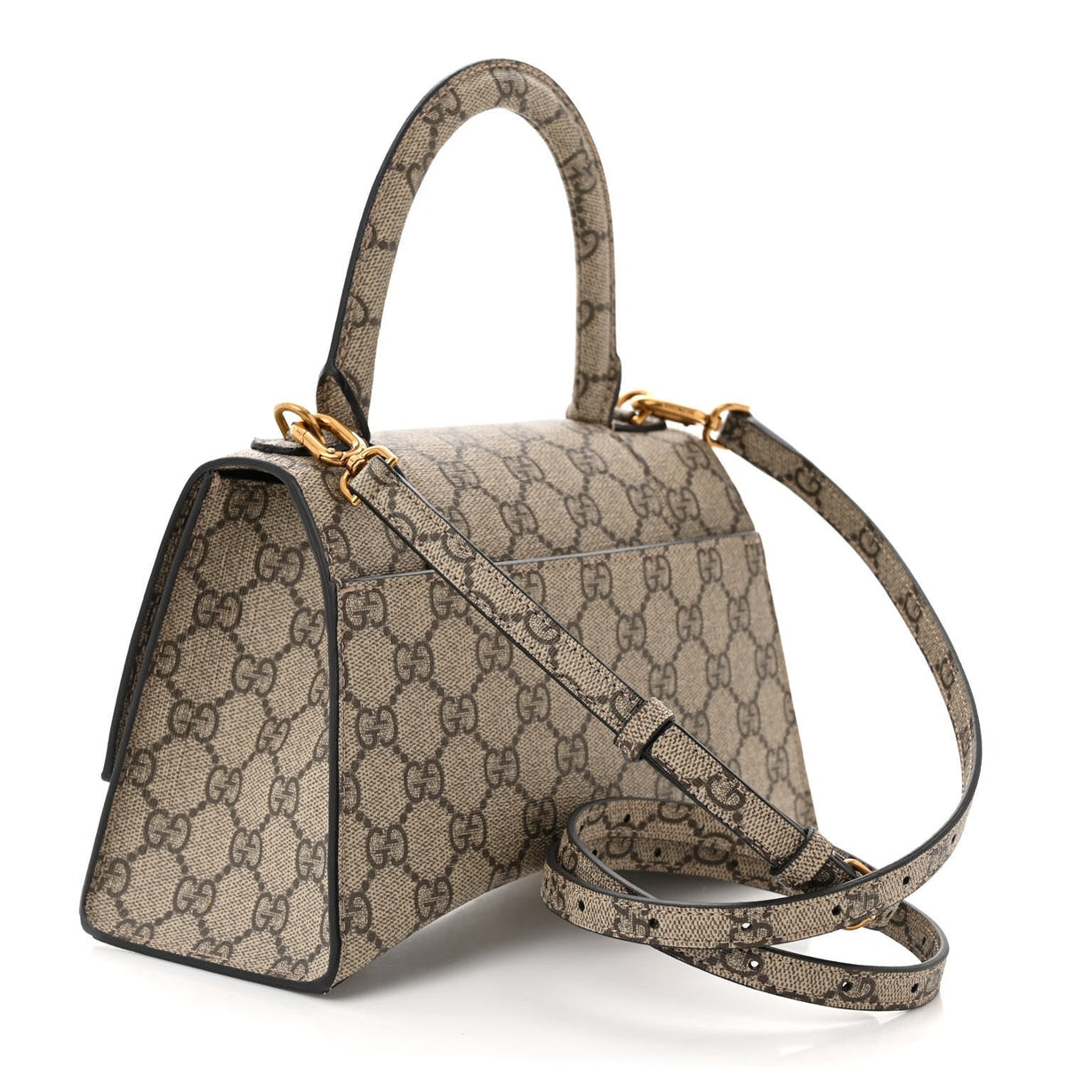 X GUCCI GG Supreme Monogram Small Hourglass Top Handle Bag Beige Ebony