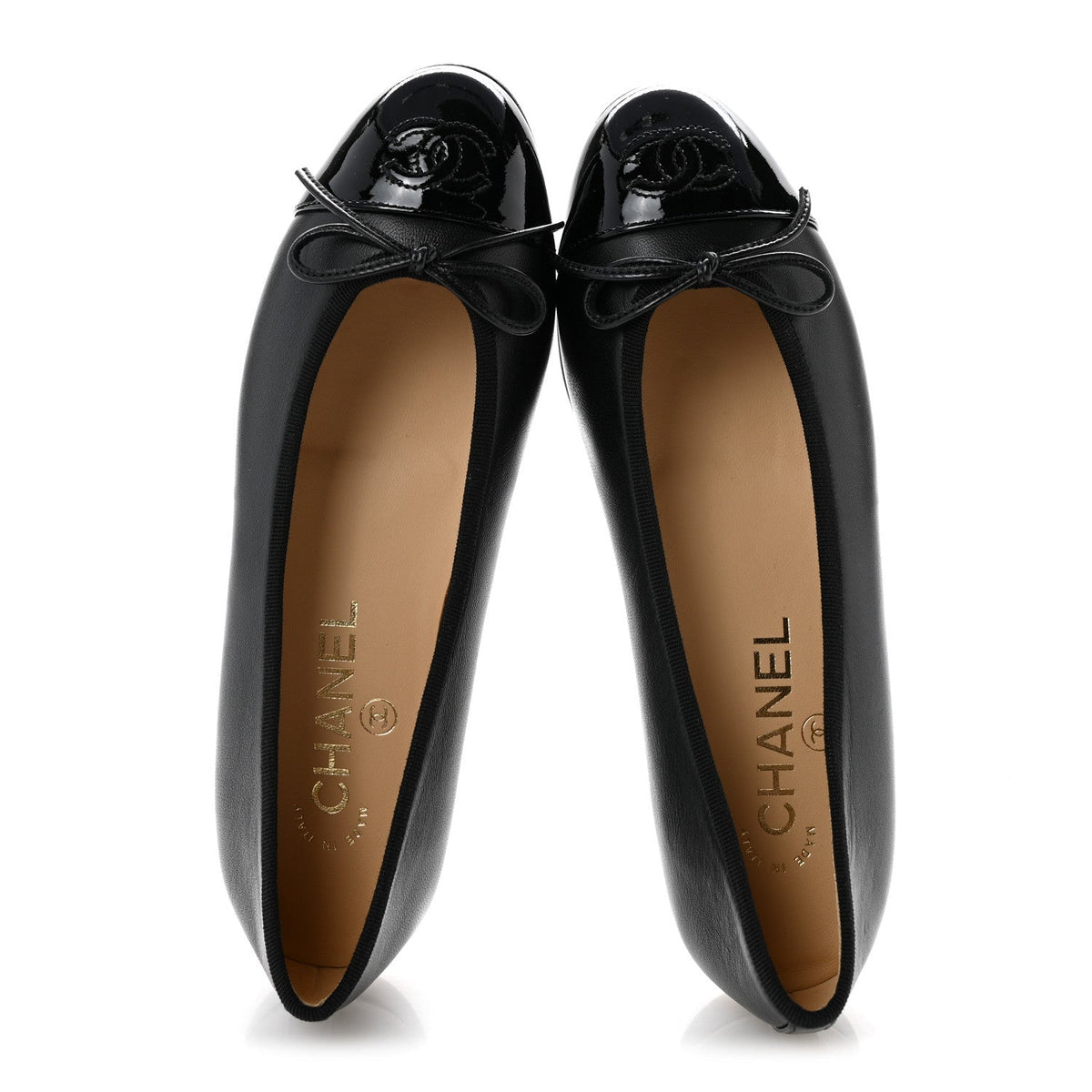 Lambskin Patent Cap Toe Ballerina Flats 36 Black
