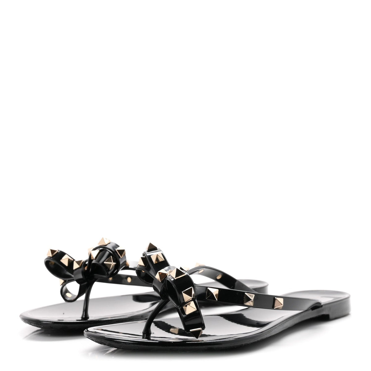 PVC Jelly Rockstud Bow Thong Sandals 40 Black