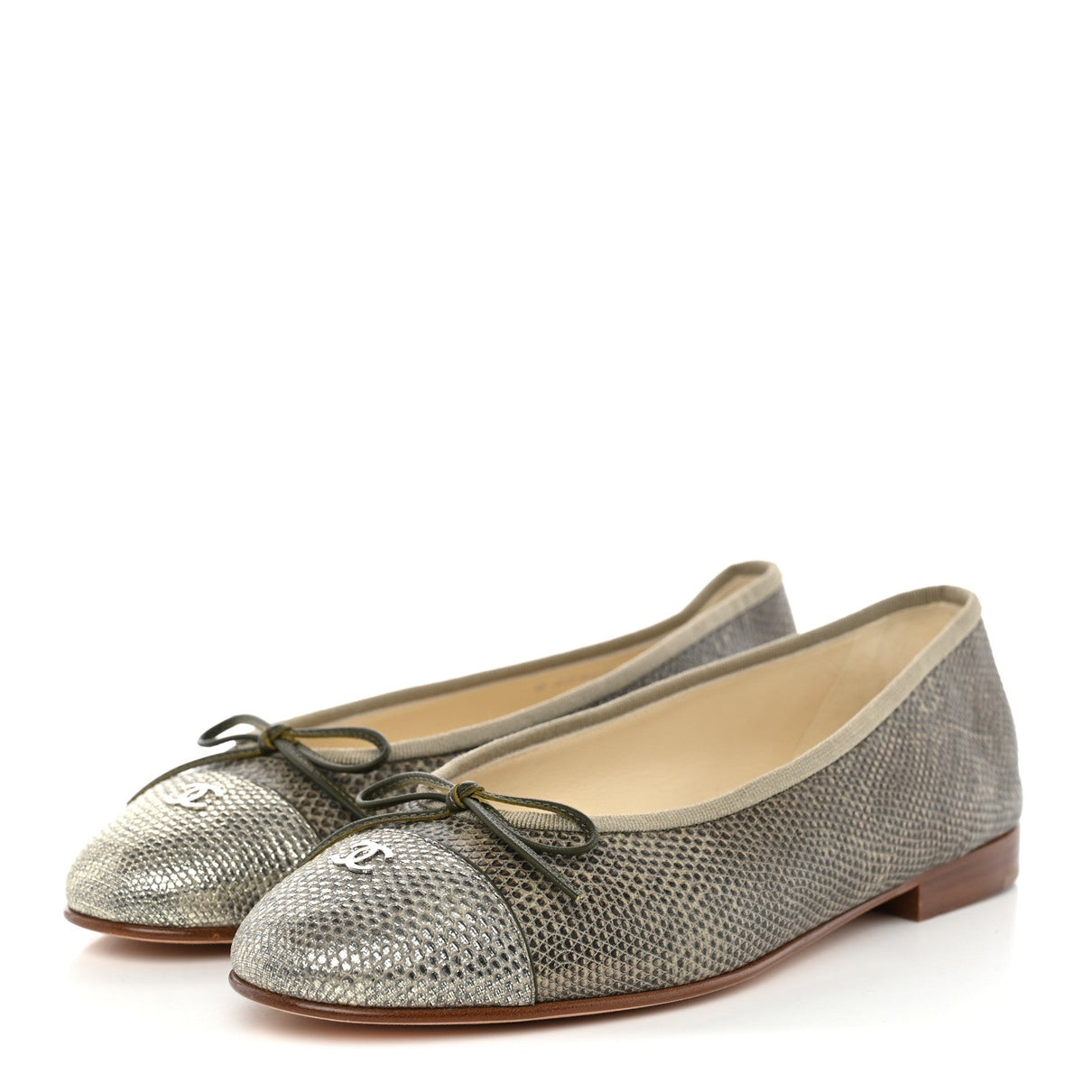 Lizard Cap Toe CC Ballerina Flats 38 Green