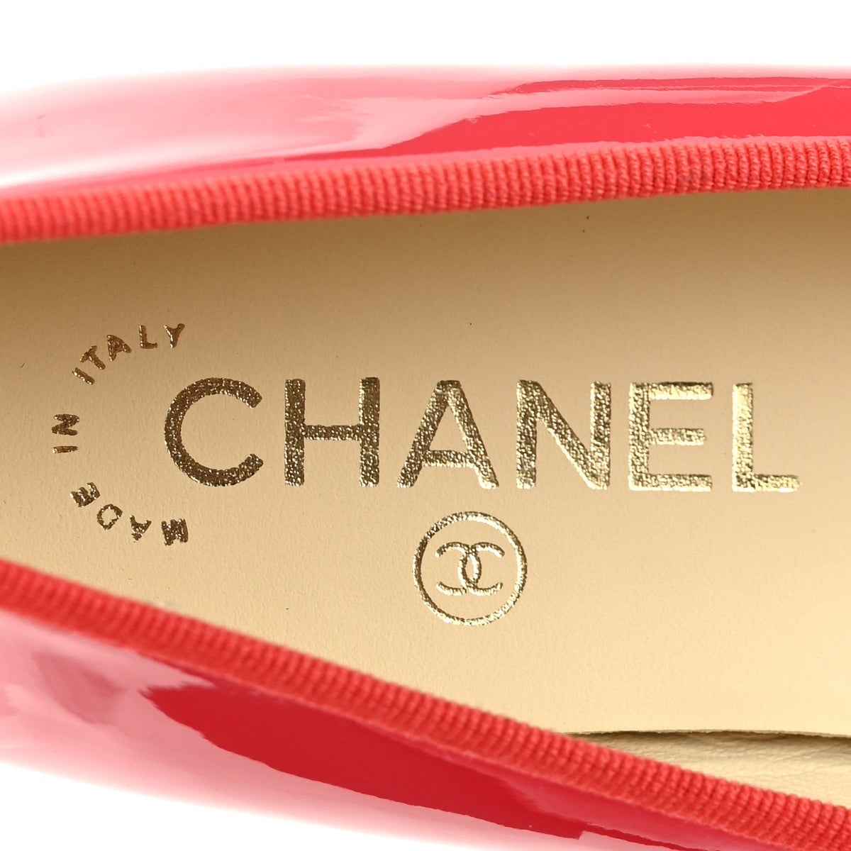 Patent Calfskin CC Cap Toe Ballerina Flats 37 Coral
