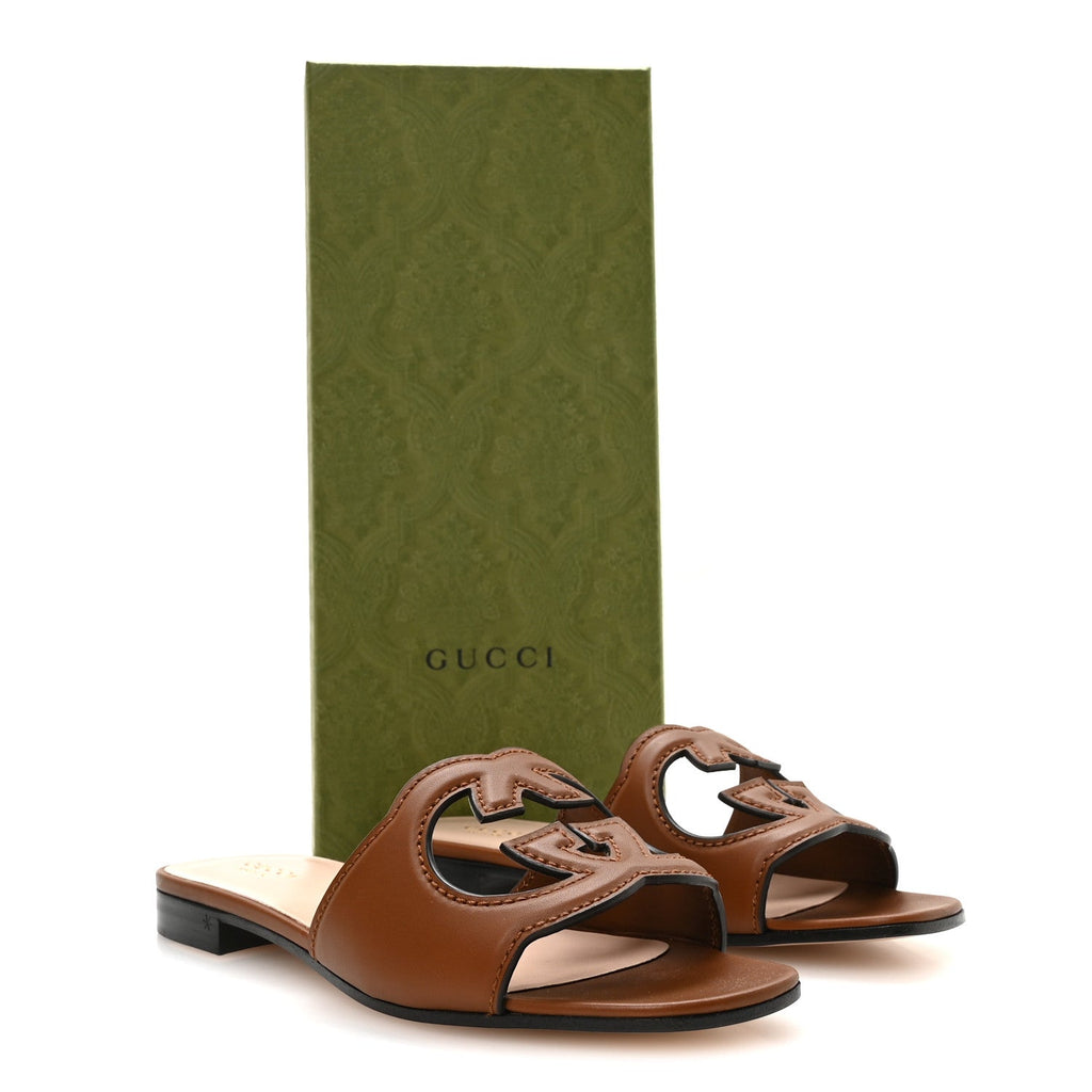 Cosmos Softy Calfskin Interlocking G Cut Out Slide Sandals 36.5 Cuir